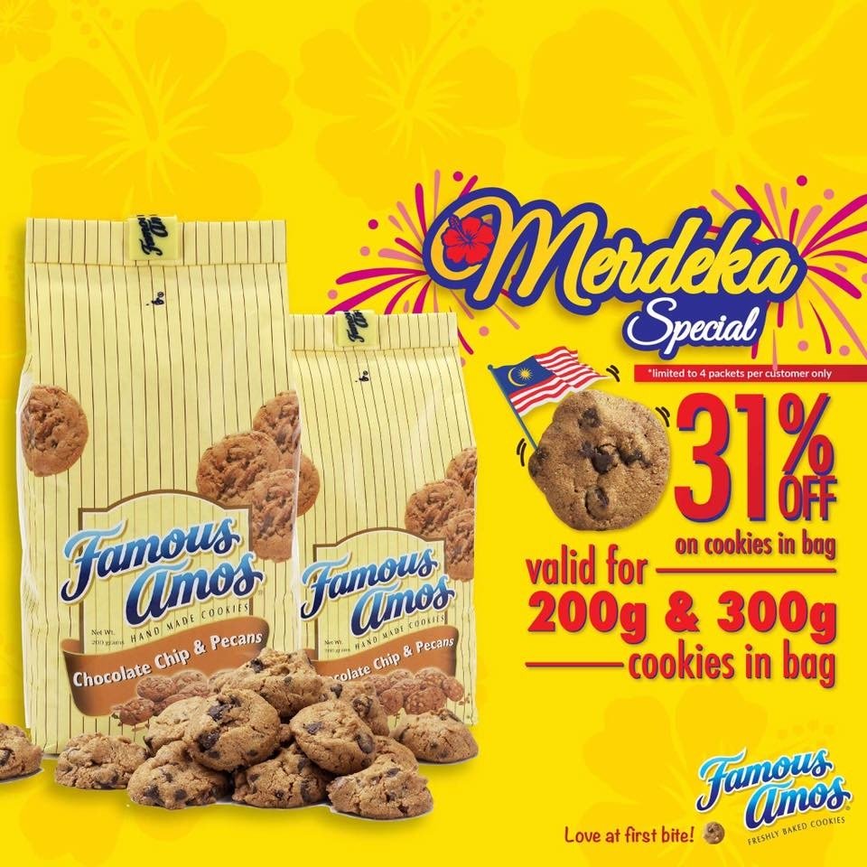 Malaysia Freebies Famous Amos 31%25 Off Merdeka Deals
